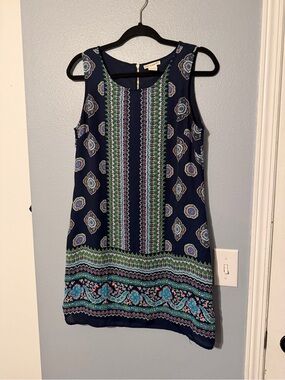 Artisan Navy Dress with Teal, Pink and Green Medallion Print